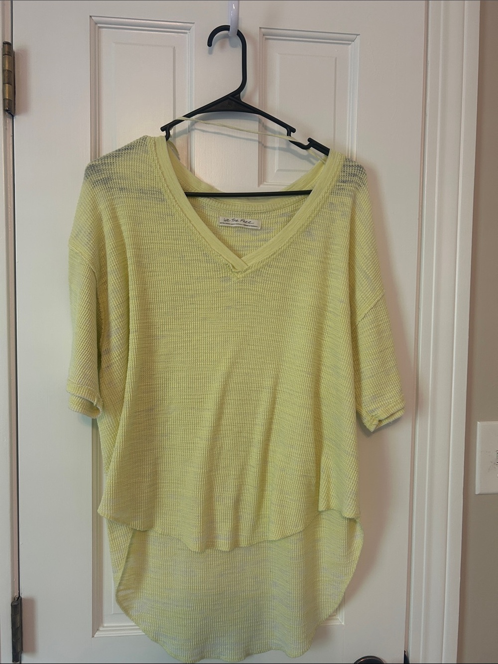 We The Free Light Yellow V-Neck Waffle Knit Top